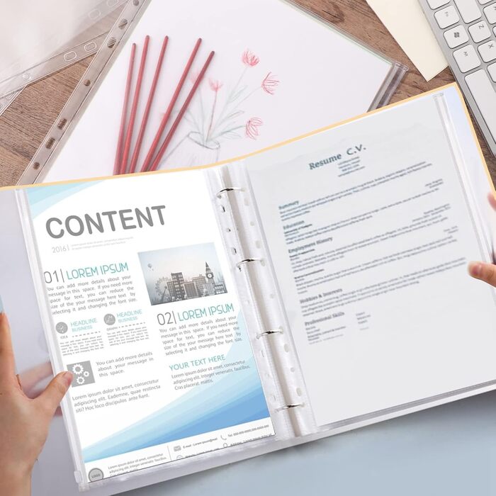 Папок для документів формату А4, прозорі кишені для папок з 11 отворами, пластикові папки на блискавці, пакети з відривними листами та 20 наліпками для документів, косметики, ювелірних виробів та органайзерів., 20