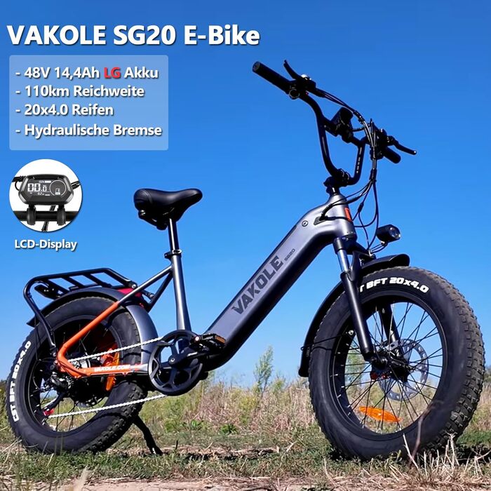 Чоловічий електровелосипед SG20 20x4,0 дюймів з акумулятором 48 В 14,4 Аг, двигуном 250 Вт та швидкістю 25 км/год, запасом ходу до 110 км, для щоденних поїздок, міста та бездоріжжя