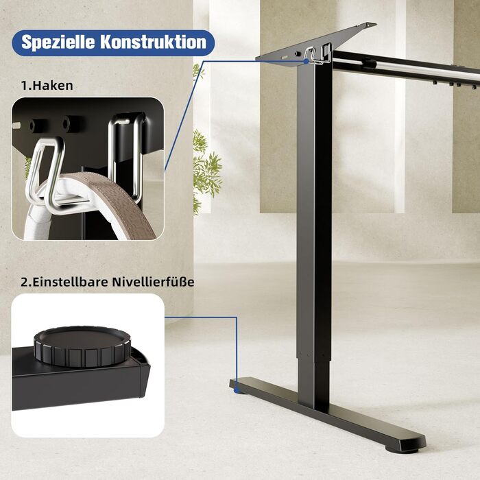 Рама столу ERGOMAKER з регулюванням висоти, функцією пам&39яті та плавним пуском/зупинкою, 2-рівнева телескопічна регульована по висоті рама столу, електрична рама столу (чорна), рама з одним двигуном, чорний колір