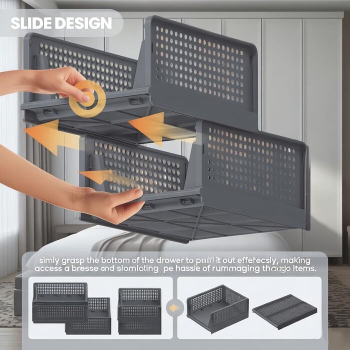 Комплект органайзерів для гардеробу з 4 предметів, компактний органайзер для гардеробу, багатофункціональний складний ящик із шухлядами, для спальні, кухні, ванної кімнати, офісу, гардеробу (темно-сірий)