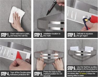 Кутова полиця для душу DUFU без свердління, самоклеюча, з нержавіючої сталі SUS304 та ABS-пластику. Набір з 2 кутових кошиків для душу з 2 гачками для організації ванної кімнати, сріблястого кольору (A-срібло).