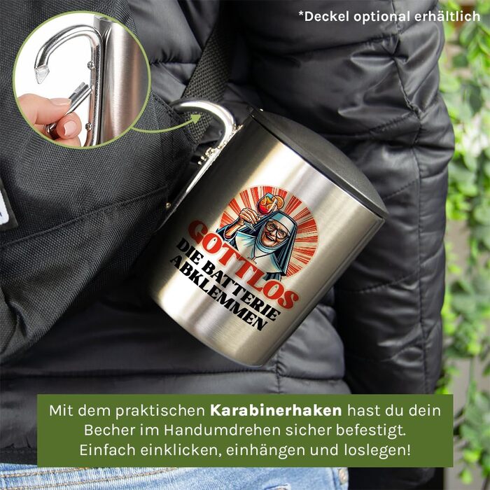 Чашка для пиття з нержавіючої сталі з карабіном Ідея подарунка 330 мл Чашка Келихи для кемпінгу Срібний