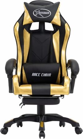 Ігрове крісло з підставкою для ніг, золота та чорна штучна шкіра, офісне крісло, крісло для відпочинку, письмове крісло для вітальні, офісу, спальні