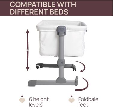 Дитяче ліжечко Chicco Next2Me Essential для новонароджених, приліжкове ліжечко, сумісне з різними ліжками, регульована висота, гарна циркуляція повітря, матрац і сумка в комплекті, 0-6 місяців, біле
