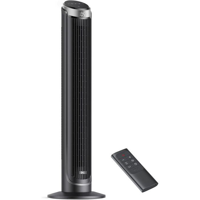 Тихий баштовий вентилятор Dreo 28 дБ, пульт дистанційного керування охолодження 5-швидкісний 4 режими 12-годинний таймер, коливаль