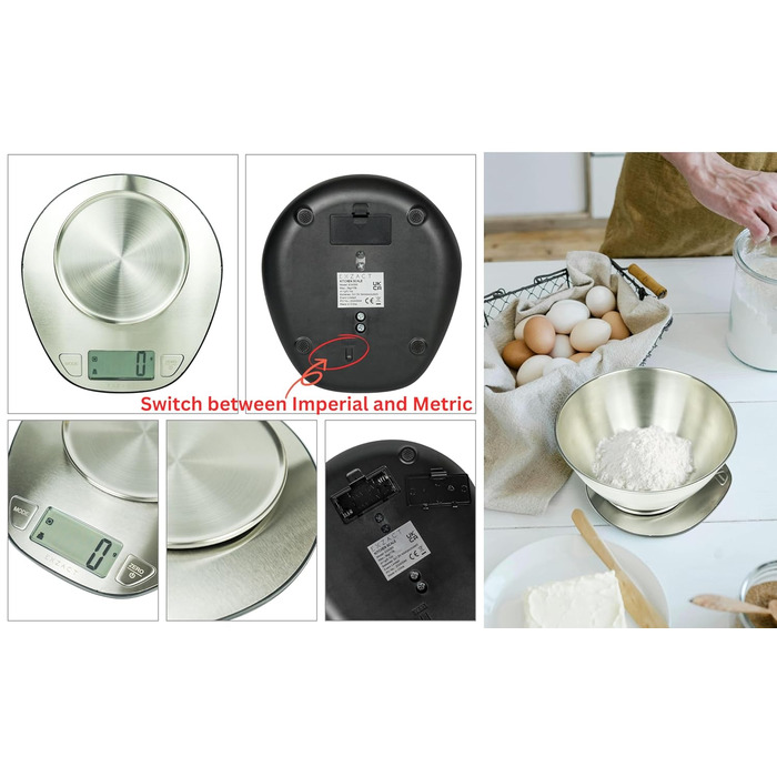 Цифрові кухонні ваги EXZACT з нержавіючої сталі - електронні кухонні ваги зі знімною чашею для випікання та приготування їжі - фун