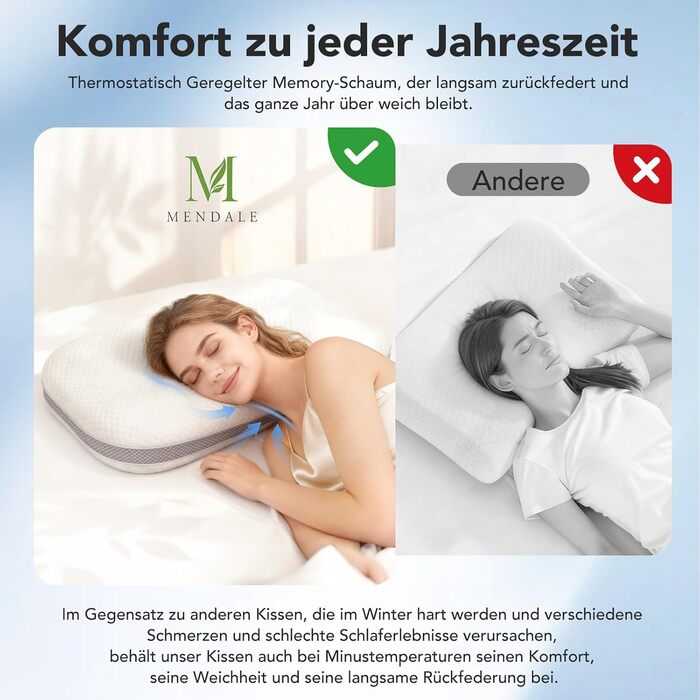 Подушка для шиї - Регульована по висоті подушка для підтримки шиї для полегшення болю в шиї - Ергономічна подушка з піни з ефектом пам&39яті - Чохол, який можна прати, 70x39,6 см, білий