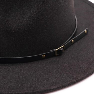 Капелюх-федора з широкими полями для жінок, пряжка на ремені, ретро панама, , 25-чорний L