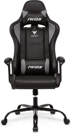 Ігрове крісло IWMH, ергономічне комп&39ютерне крісло з високою спинкою, регульоване по висоті поворотне крісло, гоночне крісло з підлокітниками, регульованим підголівником та поперековою опорою (сіре)