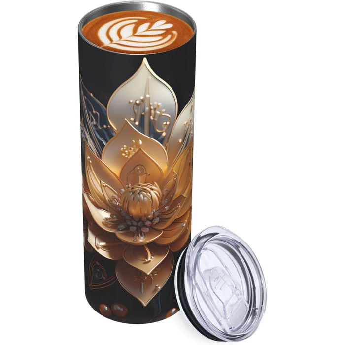 Кухоль з прямою трубочкою, 590 мл, білий, ніжний принт квітки лотоса, дорожній кухоль, підходить для кемпінгу, офісу та дому