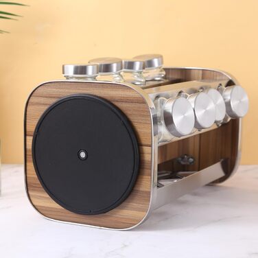 Обертова на 360 підставка для спецій з нержавіючої сталі з 16 баночками для спецій карусельний органайзер для спецій для кухні, дерев&39яна та скляна підставка для спецій, поворотний стіл компактна, стійка до іржі, без бісфенолу А, срібляста