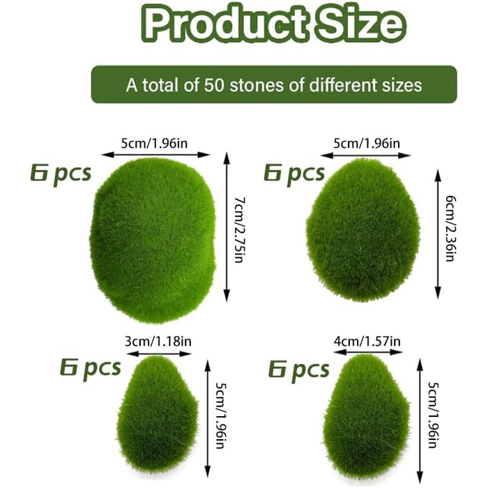 Художня прикраса з моху. Зелений штучний мох. 4 розміри. Штучний мох для виготовлення. Висихання. Прикраси зі штучного моху можна використовувати для створення квіткових композицій. Прикраси. Рослини в горщиках., 24 шт.