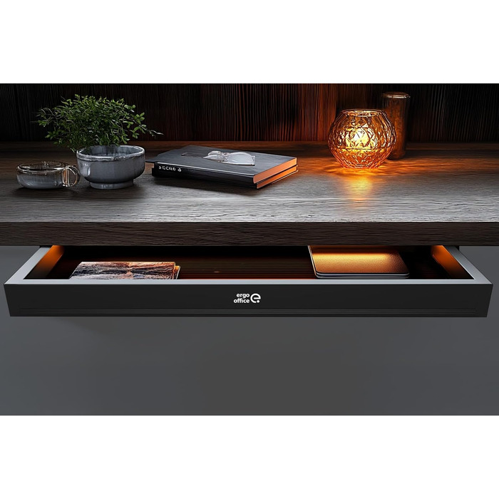 Плоска шухляда під столом 758 мм Міцна пластикова шухляда зі сталевими напрямними до 10 кг Компактний органайзер для офісу та домашнього офісу (чорний), 302