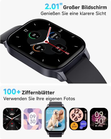 Розумний годинник TOOBUR з функцією телефону, сумісний з Alexa, фітнес-годинник зі 100 видами спорту, серцевий ритм, сон, фітнес-трекер для чоловіків та жінок, водонепроникний IP68, сумісний з Android та iOS, темно-чорний