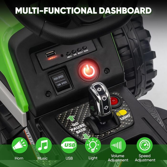 Дитячий електричний трактор, 12В 3-швидкісний трактор зі знімним причепом та пультом дистанційного керування 2.4G, дитячий електро