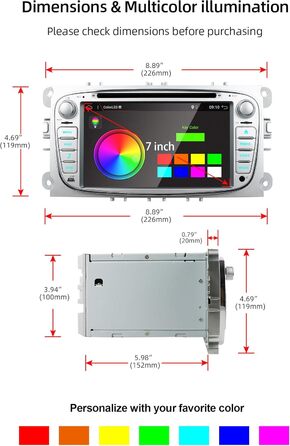 Автомобільна стереосистема JOYX PX6 Android 10 підходить для Ford Focus/Mondeo/S-Max/C-Max/Galaxy - GPS 2 Din - Камера заднього виду Canbus БЕЗКОШТОВНО - 4G64G - 7 дюймів - Підтримка DAB Керування на кермі 4G WiFi Bluetooth RDS PX6-Android 10-4G64G-Silver