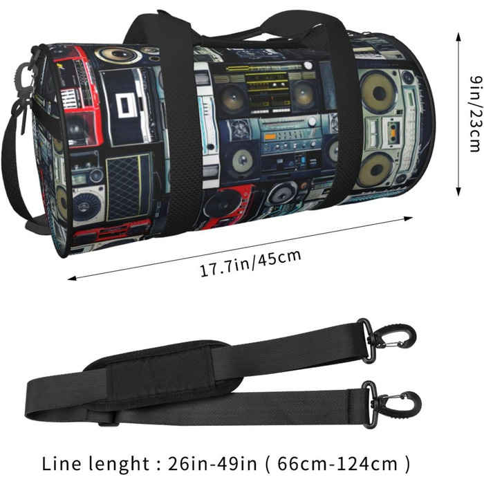 Спортивна сумка, дорожня сумка, вінтажний стиль, принт Радіостіна, сумка на нічліг, чорна, універсальний розмір, сумка для подорожей