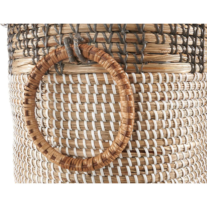 Кошик Kobolo BIRA зі зміями та морською травою Ø 31 см, В 44 см Кошик ручної роботи з кришкою бежевого кольору Органайзер Декоративний кошик Виготовлений з натурального матеріалу для іграшок, газет або книг
