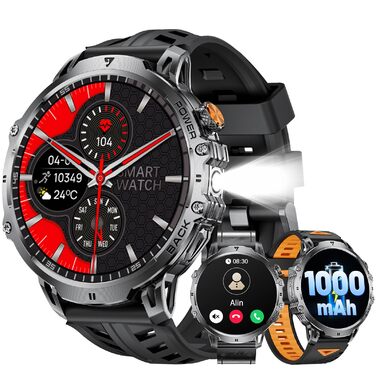 Розумний годинник LIGE Military для чоловіків (3 ремінці) - 1000 мАг/1,85 дюйма HD великий сенсорний екран/світлодіодна підсвітка, фітнес-годинник з понад 110 спортивними режимами, відстеження серцевого ритму/сну, спортивний годинник для iOS/Android, наси