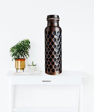 Аюрведична мідна пляшка для води, герметична, повністю натуральна мідна посудина, 900 мл/30 унцій, дизайн 900 мл 10