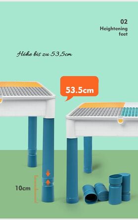 Комплект дитячого столу та стільця 6-в-1, дитячий ігровий стіл, двостороння стільниця 551 см з 292 будівельними блоками, багатофункціональний стіл з 1 стільцем як столом-конструктором, пісочниця, стіл для творчості 51*51