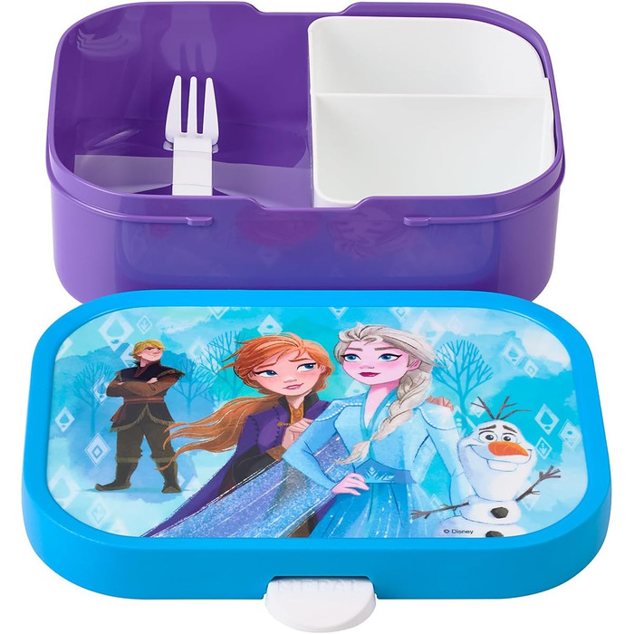 Ланчбокс для дітей з роздільниками та виделкою, 750 мл, Крижане серце (Frozen 2). Герметичний контейнер для їжі, без BPA, можна мити в посудомийній машині.