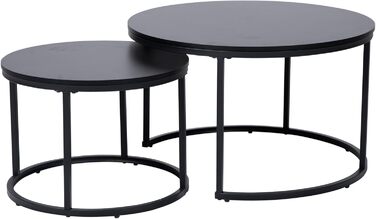 Набір з 2 круглих дерев&39яних журнальних столиків Home Collective, сучасний стіл для вітальні, бічний столик 2-в-1 з металевим каркасом для вітальні, офісу, дизайн лофт, двоспальний Чорний, великий, круглий