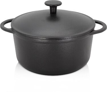 Чавунна каструля Krger з кришкою - емальована - чорна матова зовні і всередині - висока термостійкість і дуже добре утримує тепло