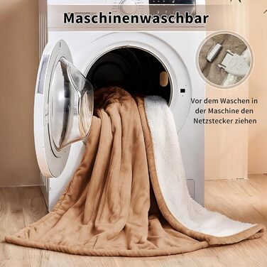 Ковдра з підігрівом 180x130 см, Ковдра з підігрівом та автоматичним вимкненням, 6 налаштувань нагріву, 10-годинний таймер, захист від перегріву, м&39яка фланель та шерпа, можна прати в пральній машині, Ковдра з підігрівом для дивана, ліжка, офісу, бежевий