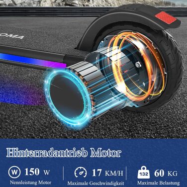 Електросамокат Caroma для дітей віком 8-12 років, двигун 180 Вт, 16 км/год, час їзди 60 хв, регульована швидкість та висота, різнокольорове підсвічування, світлодіодний дисплей, складаний дитячий електросамокат, новий чорний