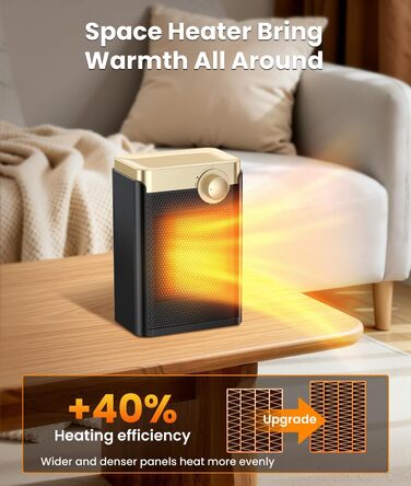 Енергозберігаючий електричний вентилятор-обігрівач, електричний обігрівач потужністю 1500 Вт з керамічним нагрівальним елементом PTC, 3 режими, портативний обігрівач із захистом від перегріву та перекидання, для ванних кімнат, спалень, кемпінгу в приміщен