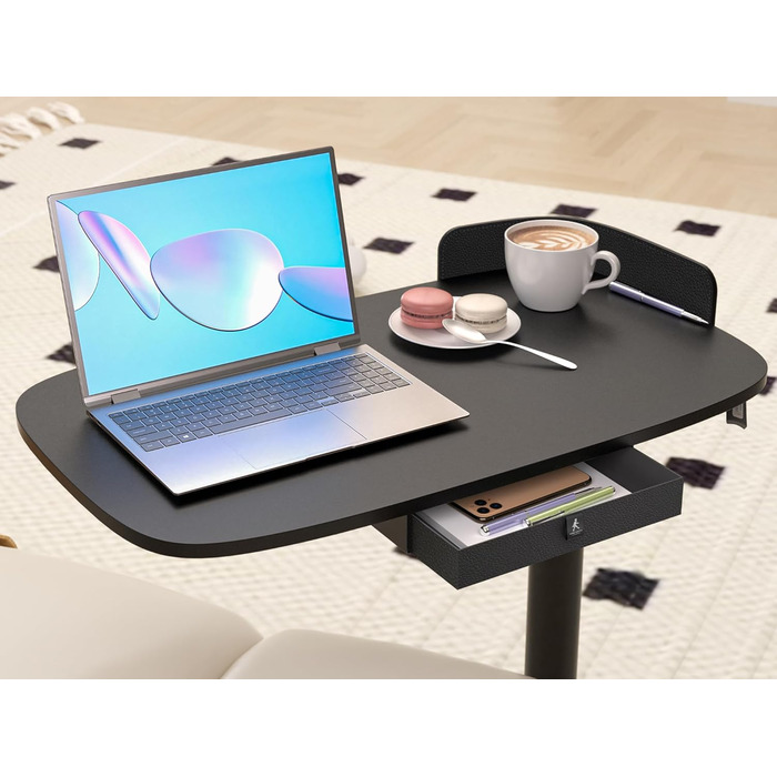 С-подібний журнальний столик, регульований по висоті з колесами, мобільний стіл з шухлядами, невеликий столик для ноутбука з регульованою висотою, пневматичний стоячий стіл для дивана, ліжко, вітальня, чорний, 75 x 45 см