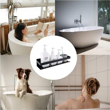 Полиця для душу HomeHeng без свердління, матово-чорна, Полиця для душу Настінна полиця для ванної кімнати Кошик для душу з нержавіючої сталі SUS304 Полиця для ванної кімнати, нержавіюча, самоклеюча 40 см для ванної та кухні, H91107-40MB