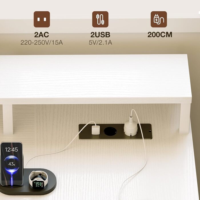 Письмовий стіл ODK з шухлядами, 189,3100 см, двосторонній кутовий стіл, великий, з 2 розетками та портом зарядки USB, L-подібний стіл з місцем для зберігання, ігровий стіл для домашнього офісу, білий 189,310088,7 см