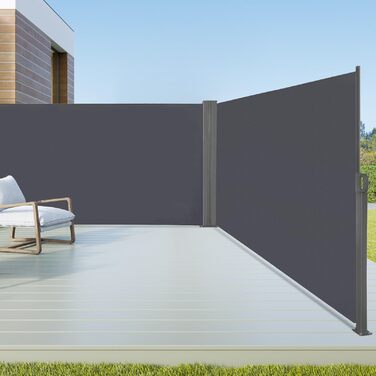 Розсувна двостороння бічна маркіза, створює приватність на вулиці, до 6 м, функція автоматичного згортання, захист від сонця та вітру, бічна шторка як екран для забезпечення конфіденційності (антрацит, висота 1,53 м, антрацит 160 см)