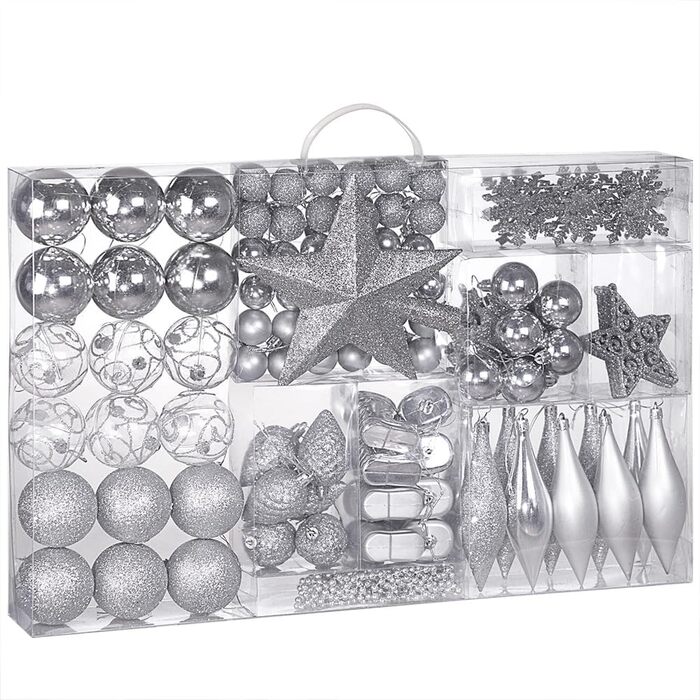 Різдвяні кульки для ялинки 102 шт срібні Deuba