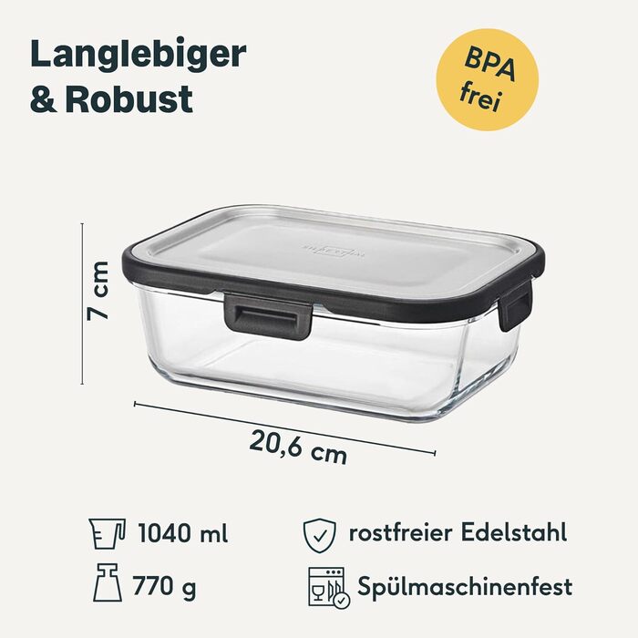 Скляний контейнер для зберігання продуктів SILBERTHAL 1 л - з кришкою з нержавіючої сталі - герметичний - також доступний у комплекті 1 л