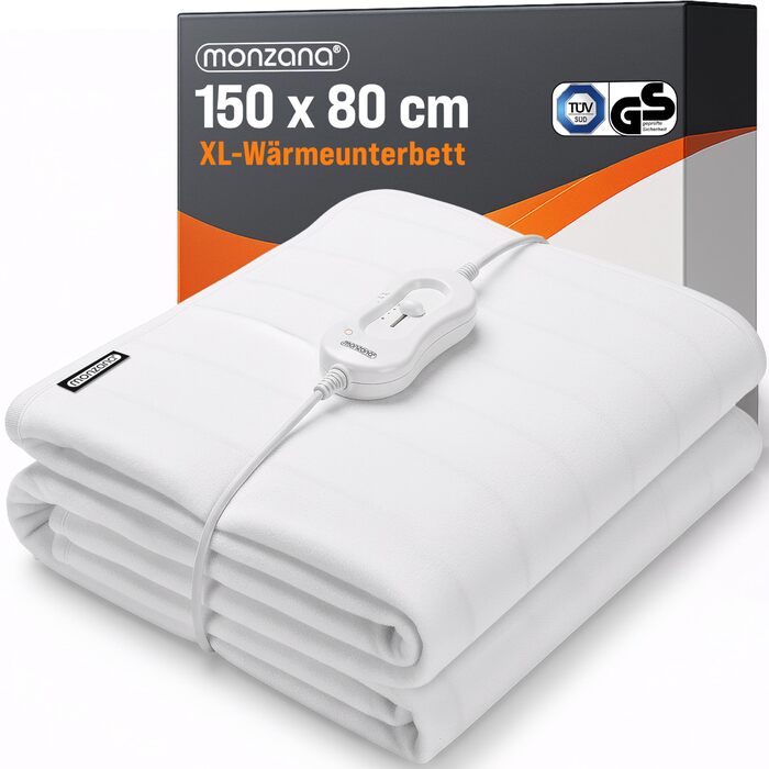 Підковдра Monzana з підігрівом 150x80 см, 3 режими нагріву, 60 Вт, біла, із захистом від перегріву, ковдра, яку можна прати в пральній машині