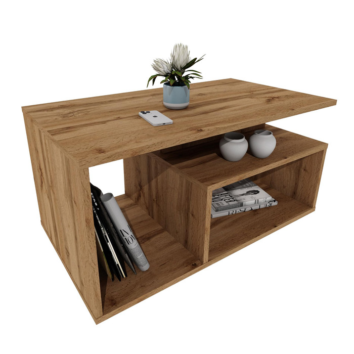 Журнальний столик з відділенням для зберігання речей 90x50x44 см Сучасний стіл для вітальні в ретро-лофт-дизайні Міцний диванний столик, міцний та стійкий до подряпин Дуб Вотан