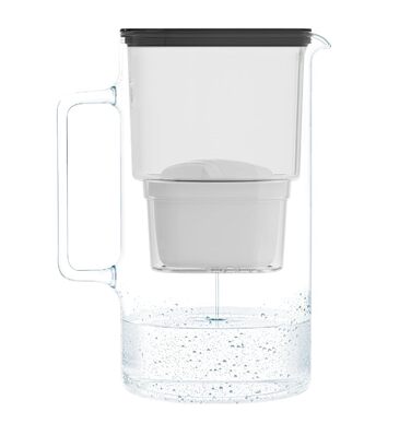 Скляний глечик для фільтра води Wessper 3л, заміна картриджів для Dafi Unimax Aquaphor A5 BRITA Maxtra PHILIPS AWP212/10, включаючи 1 картридж для фільтра для води, зменшує вапняний наліт і хлор, чорний