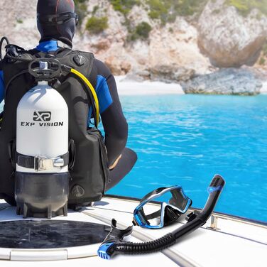 Набір для сноркелінгу, спорядження для сноркелінгу для дорослих, професійна маска для сноркелінгу з антизапотіванням, суха маска для фрідайвінгу, сноркелінгу, плавання, синій комплект для сноркелінгу - Panorama 3