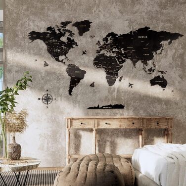 Карта світу настінне оздоблення з дерева, чорна карта світу карта подорожей настінне оздоблення настінне мистецтво для офісу, віта