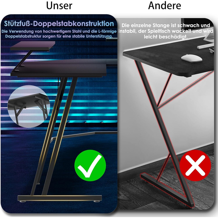 Ігровий стіл UISEBRT L-подібної форми 120 x 120 см з підставкою для монітора, ергономічний великий комп&39ютерний стіл з вуглецевого волокна, кутовий стіл для домашнього офісу - чорний