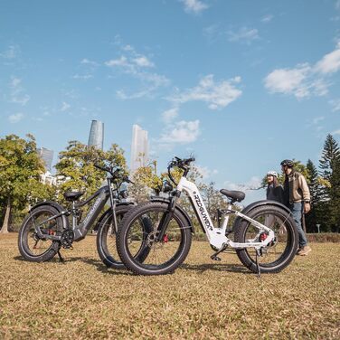 Електричний велосипед RZOGUWEX, 26-дюймовий позашляховий EBIKE для дорослих зі знімним літій-іонним акумулятором 48 В 25 Ач, 7 передачами з подвійними амортизаторами та подвійним гідравлічним дисковим гальмом (білий)