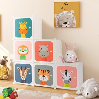 Дитяча шафа COSTWAY, система полиць з 8 кубиками, розширювана дитяча полиця, пластикова шафа для зберігання з дверцятами та вішалками для дитячої кімнати/спальні (біла, 8 кубиків) 8 кубиків білий