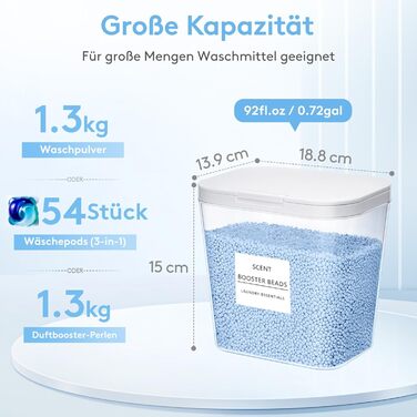 Контейнери для прального порошку Lifewit, 4 шт., 2700 мл/0,72 галона, з етикетками та ложками, коробка для зберігання прального порошку із застібкою-кнопкою, коробка для миючого засобу, контейнер для зберігання прального порошку з підсилювачем перлового а