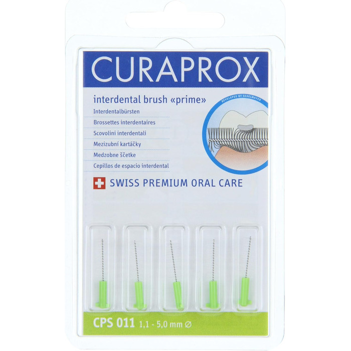 Щітки Curaprox Interdental CPS 011 prime Refill (Пучок 4 шт. и), 20 щіток, ефективність 5 мм, зелена, заправка, без тримача