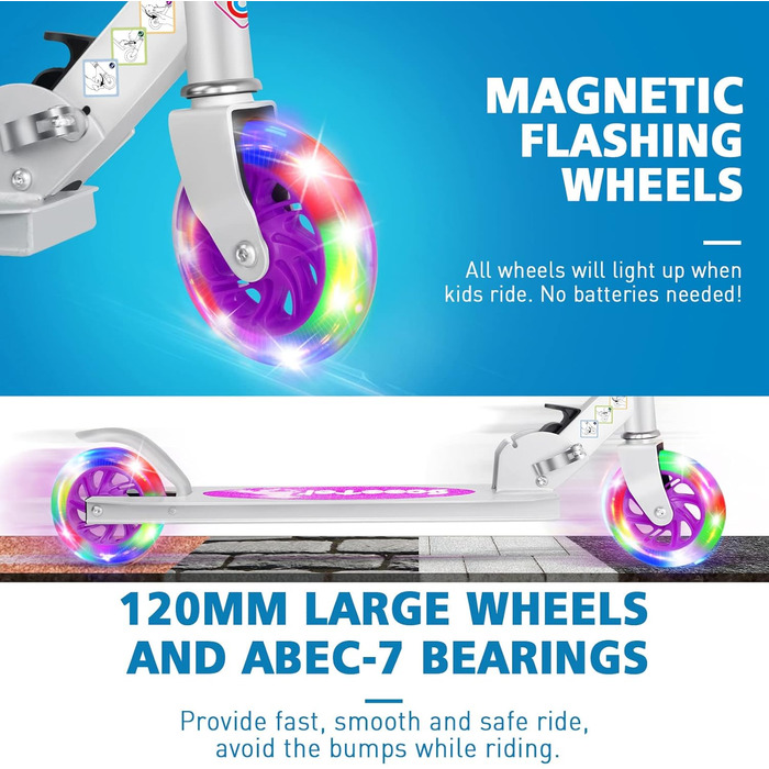 Самокат дитячий 2 колеса, складаний дитячий самокат для дівчаток хлопчиків, педальний самокат зі світлодіодними колесами, що світя