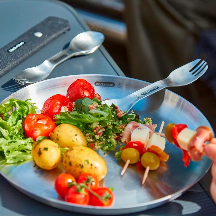 Набір ложок та виделок з нержавіючої сталі BLACKBLUM, практичне поєднання ложки та виделки, ідеально підходить для кемпінгу та пікніків, міцний та придатний для миття в посудомийній машині з фруктовим мотивом, включаючи футляр з переробленого ПЕТ