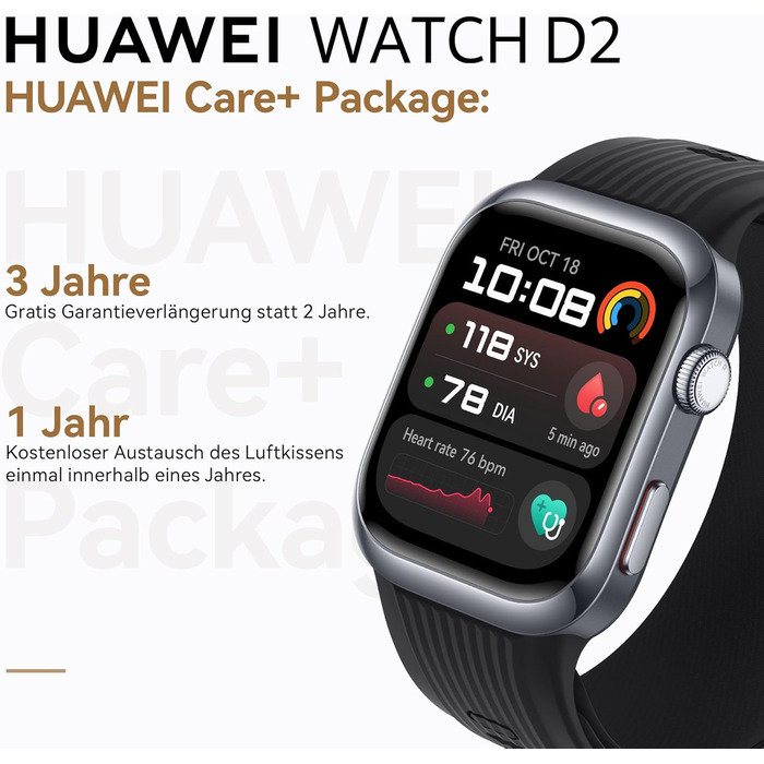 Розумний годинник HUAWEI Watch D2, 1,82-дюймовий AMOLED-дисплей, амбулаторний моніторинг артеріального тиску, тонкий дизайн, ЕКГ, функції для розумного способу життя, спільнота здоров&39я, сумісний з iOS та Android, чорний WATCH D2 Black